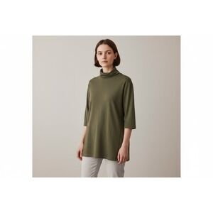 Zara Tunic Shirt Dress Womens Size Medium Olive Green Turtleneck Academia Top